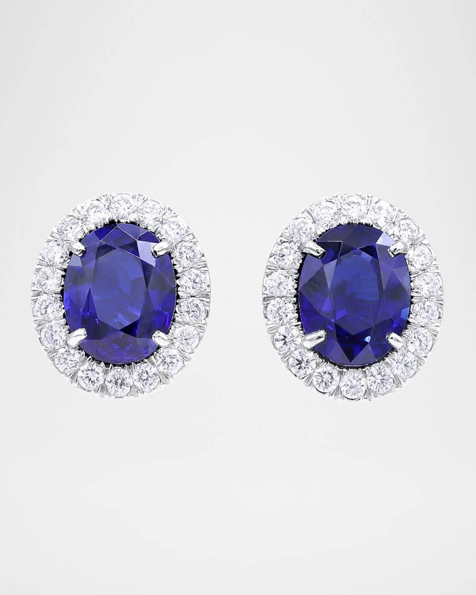 Platinum Diamond and Blue Sapphire Stud Earrings